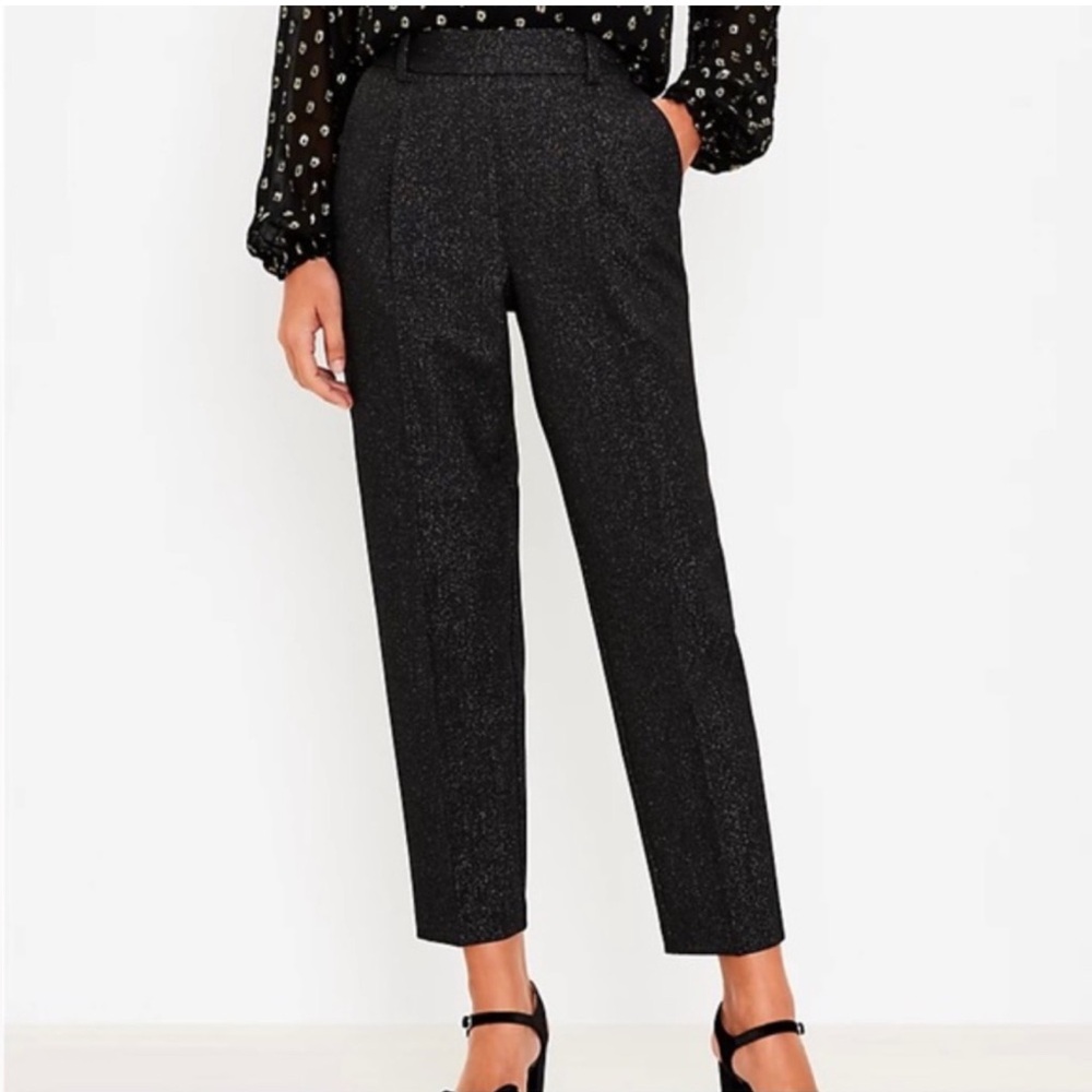 LOFT Pull-on Straight Leg Trousers Black Shimmer, M